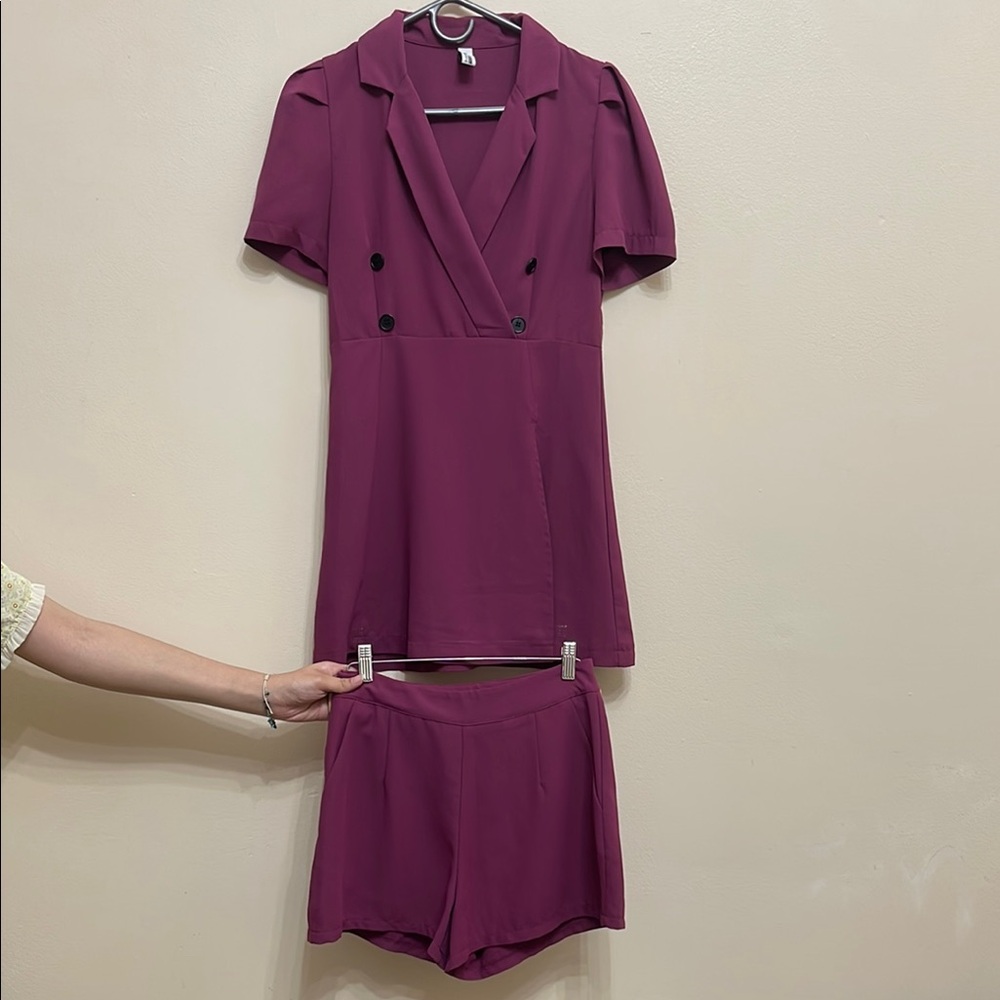 Chic Plum Short Sleeve Romper Set